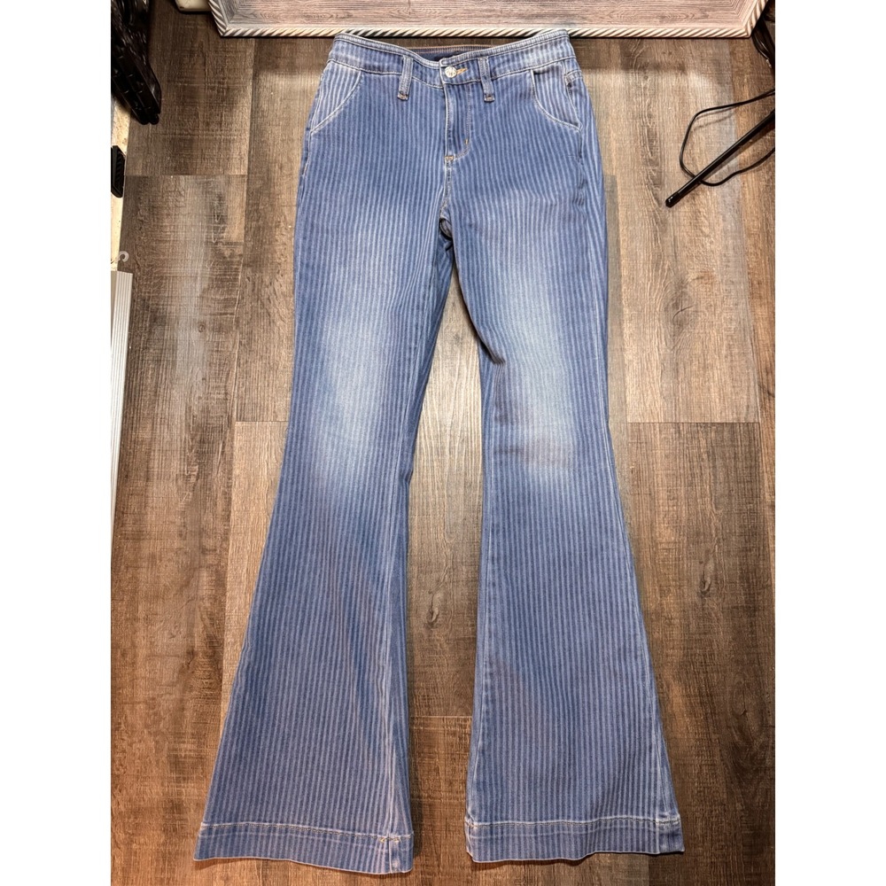 Miss Me High Rise‎ Flare Jeans Pinstripe Blue Denim H3636F44 Size 27
